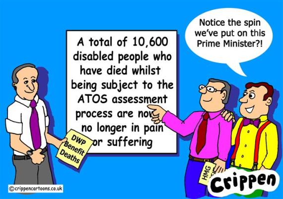 Crippen's cartoon about the Tory spin on benefit deaths